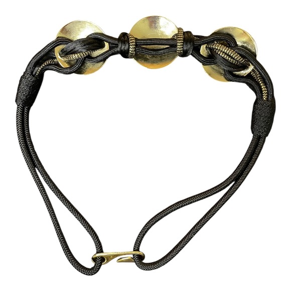 Gold Tone Medallion Black Cord Adjustable Belt Fashion Women's S Accessory Belt - Picture 3 of 4